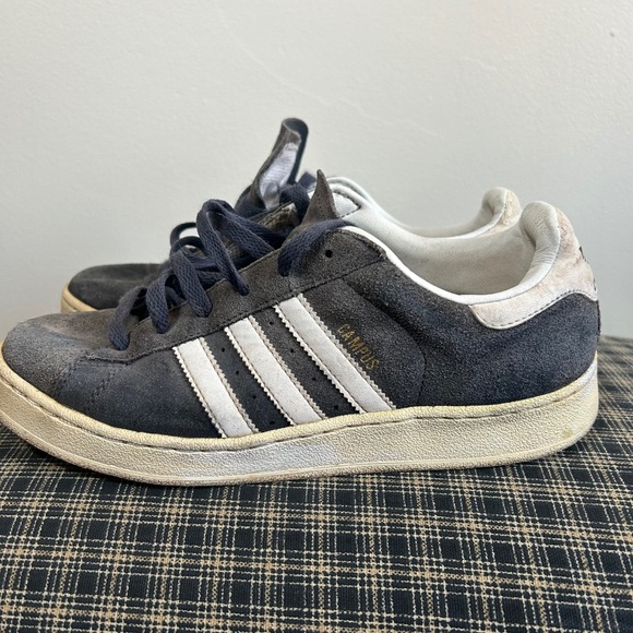 Adidas Campus Suede Sneakers Dark Grey White Stripes Low Top Lace Up Mens 6.5 - Picture 2 of 7
